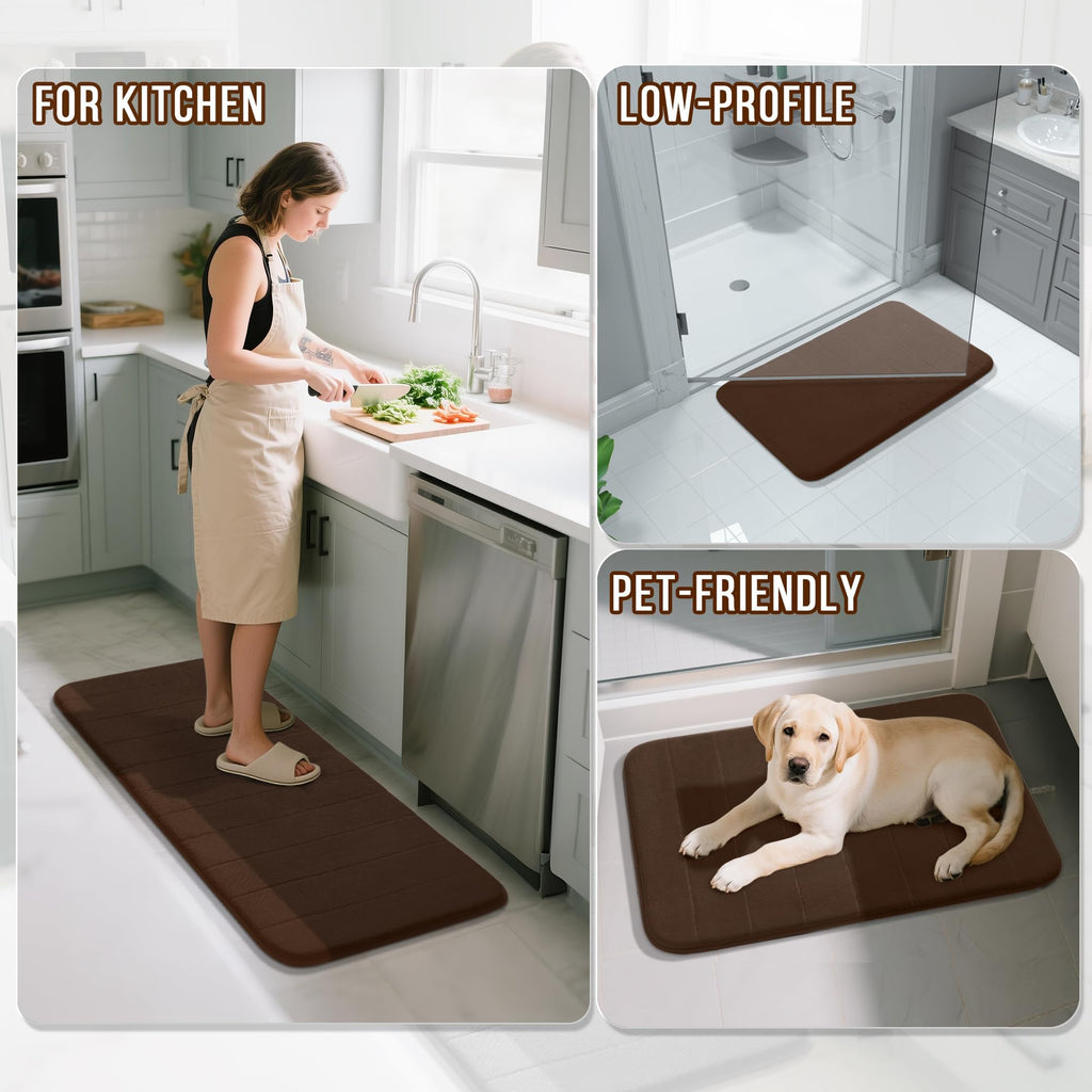 Yimobra Memory Foam Bath Mat Set 3 Pieces- Super Soft Absorbent Quick Dry Bathroom Rug Sets, Machine Washable Non Slip Floor Carpet for Tub Shower, Vanity & Toilet Base, Gray