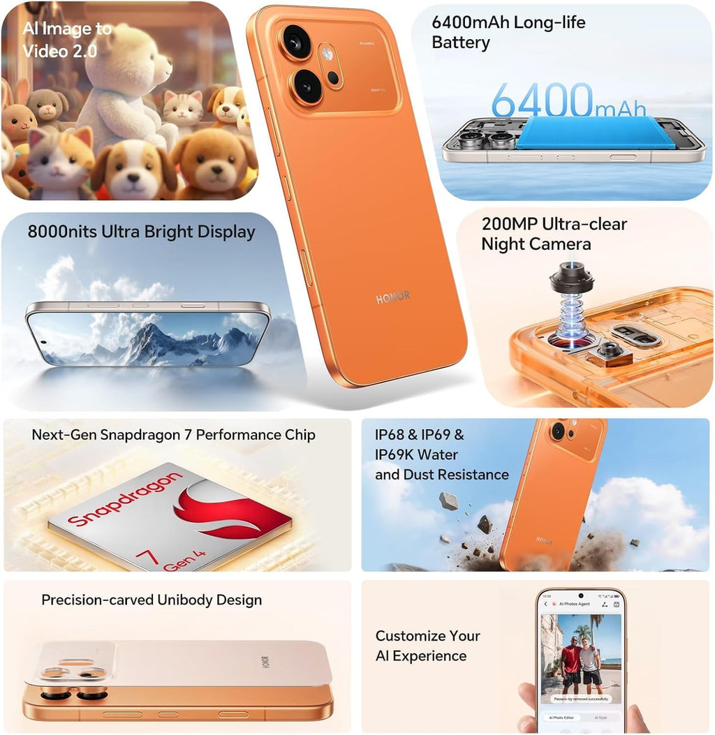 HONOR 600 Dual-SIM 256GB ROM + 8GB RAM (GSM Only | No CDMA) Factory Unlocked 5G Smartphone (Orange) - International Version