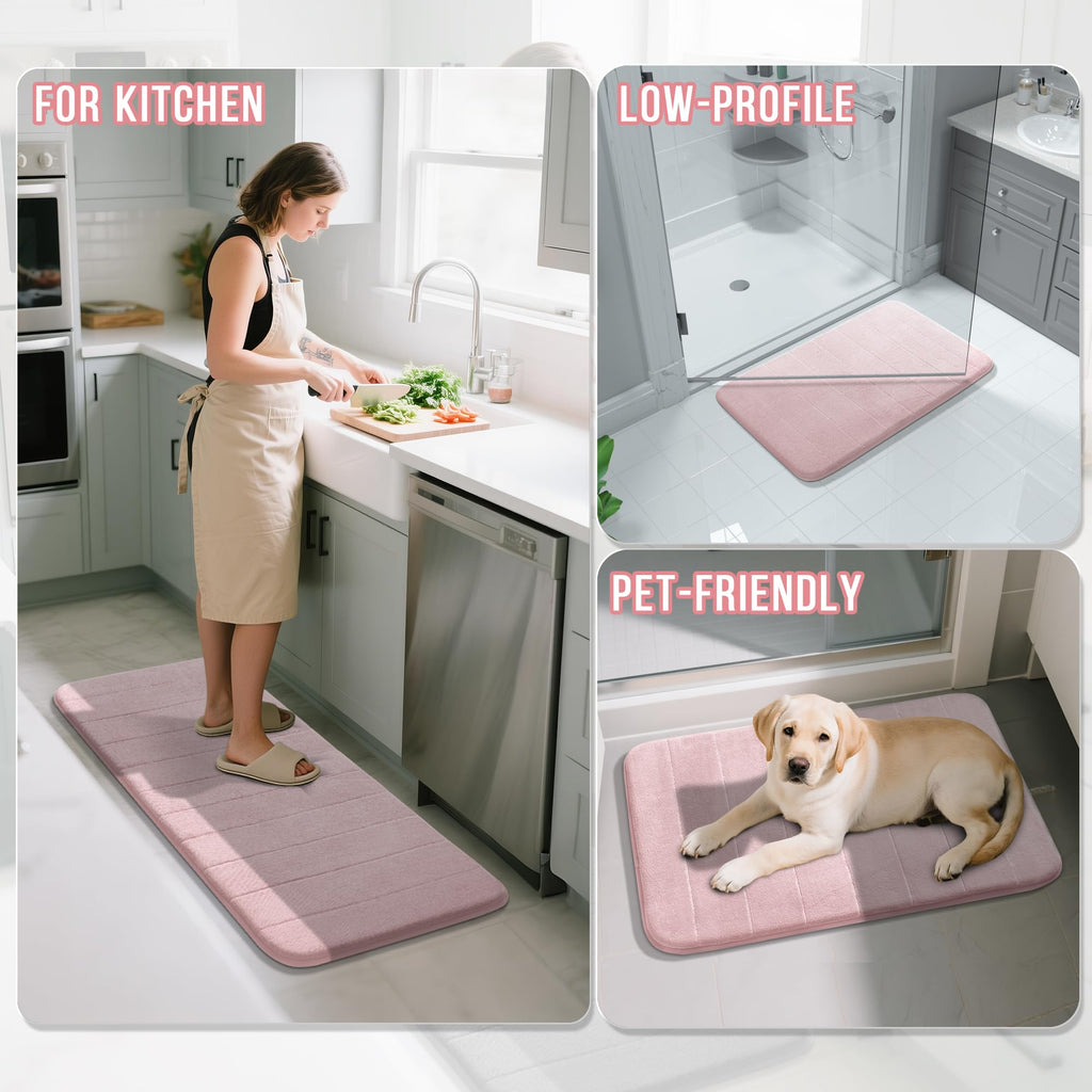 Yimobra Memory Foam Bath Mat Set 3 Pieces- Super Soft Absorbent Quick Dry Bathroom Rug Sets, Machine Washable Non Slip Floor Carpet for Tub Shower, Vanity & Toilet Base, Gray