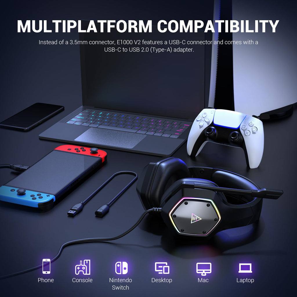 EKSA E1000 USB PC Gaming Headset with Mic, 7.1 Surround Sound