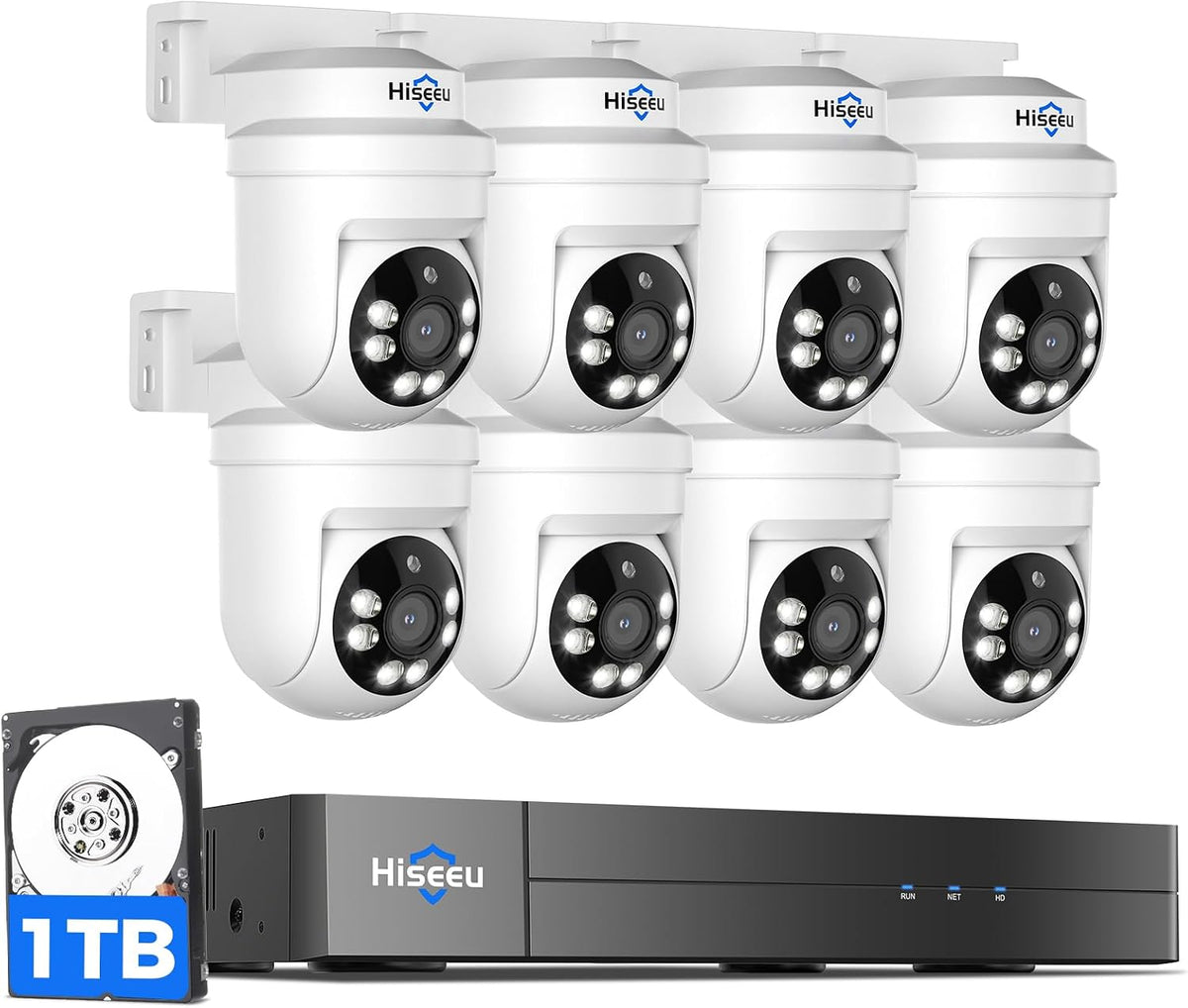 Hiseeu 3K PTZ Wired Security Camera System Outdoor,8PCS 5MP Cameras,1TB HDD