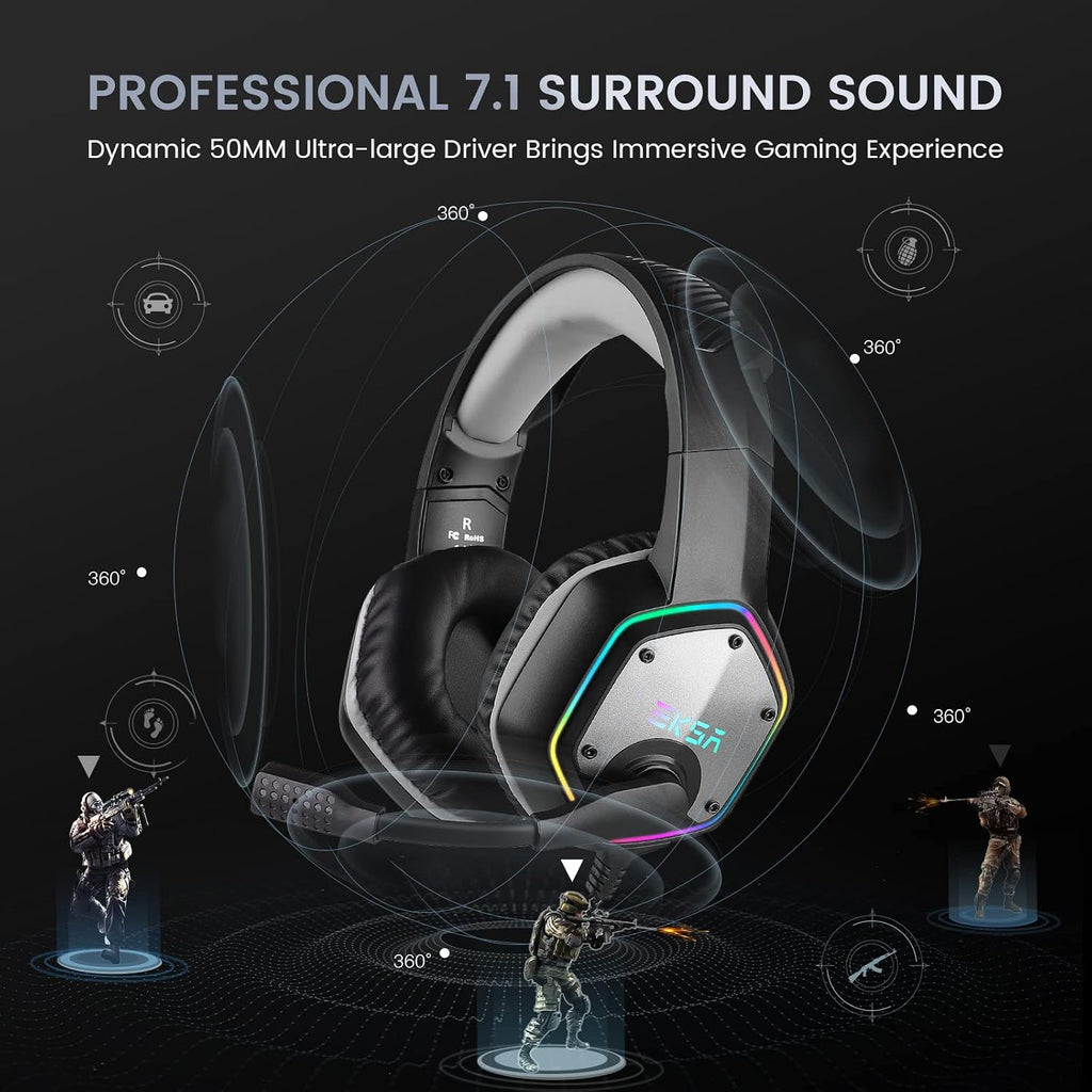 EKSA E1000 USB PC Gaming Headset with Mic, 7.1 Surround Sound