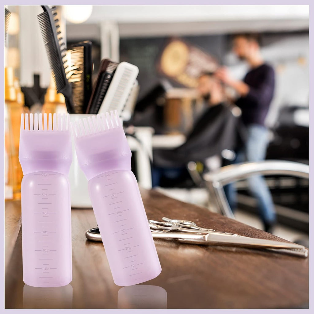 Pimoys 2Pcs 6Oz Root Comb Hair Dye Oil Applicator Bottles For Scalp, Purple