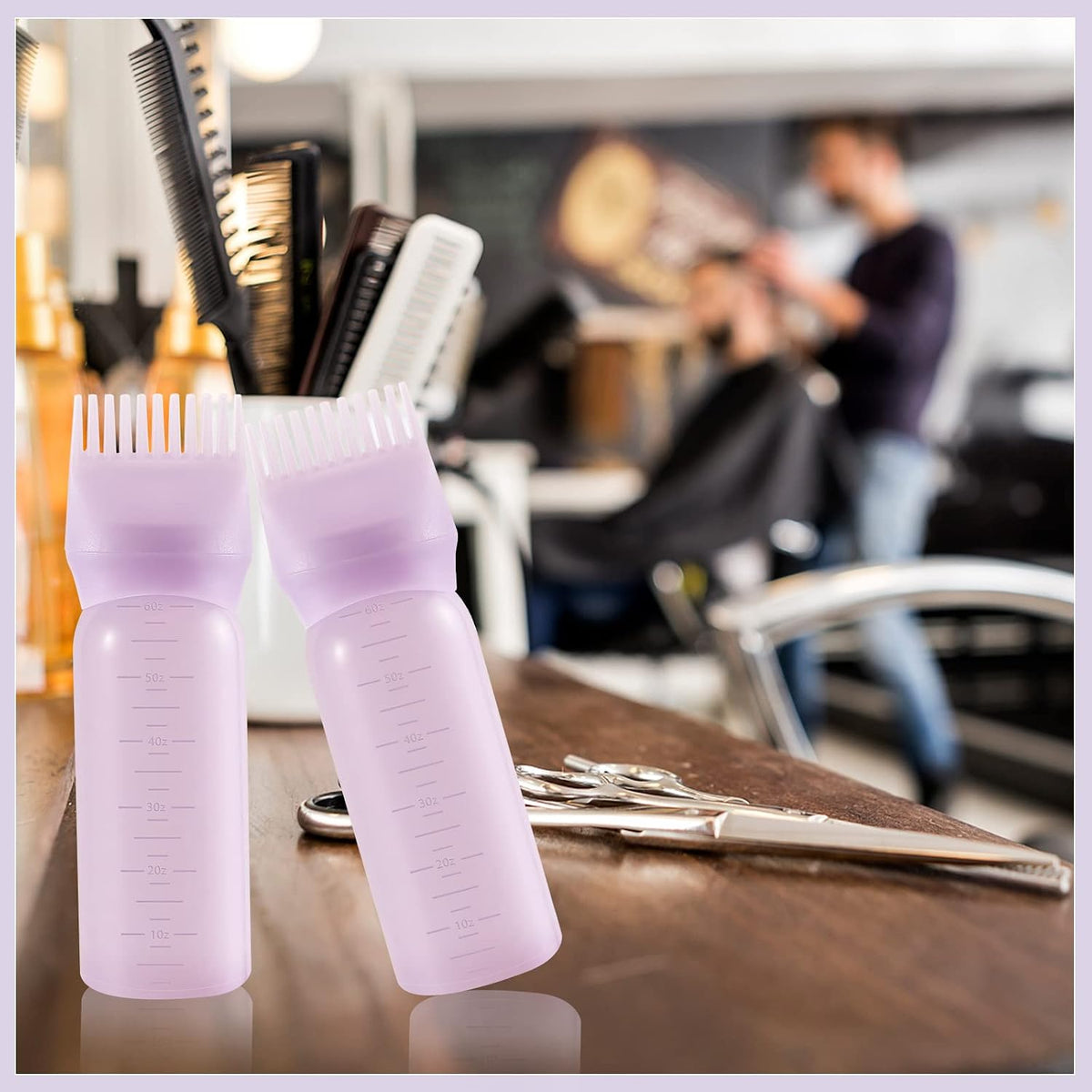 Pimoys 2Pcs 6Oz Root Comb Hair Dye Oil Applicator Bottles For Scalp, Purple