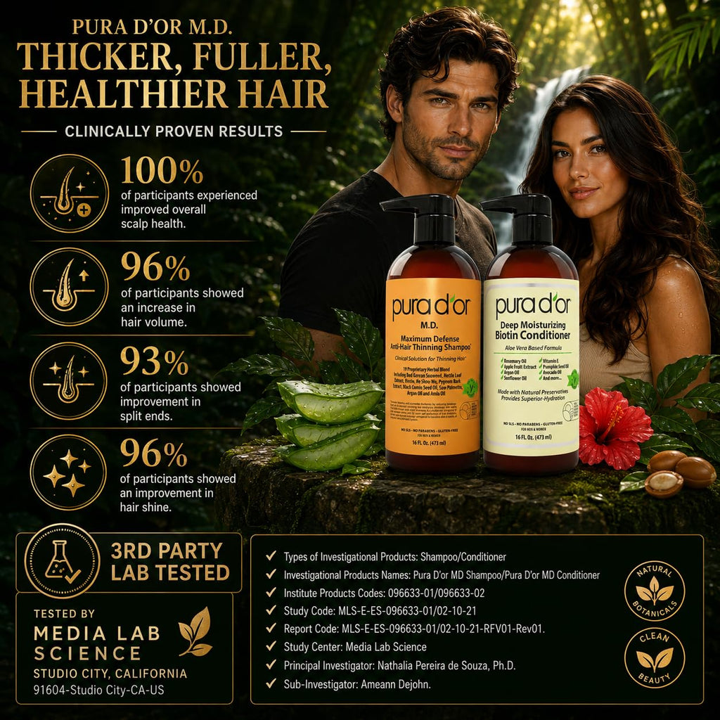 PURA D'OR Apple Cider Vinegar Shampoo & Conditioner Clarifying Set, 16oz x2