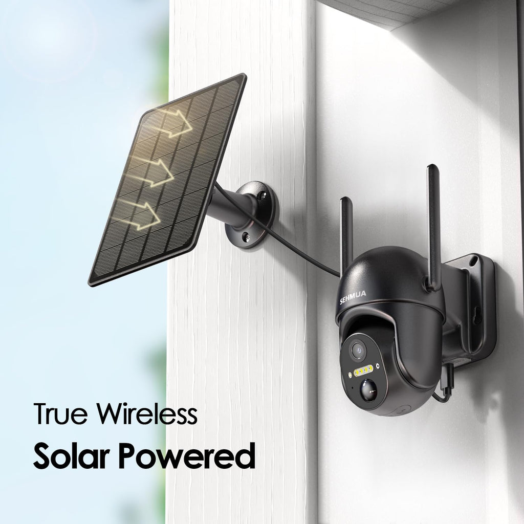 SEHMUA 4G LTE Cellular Solar Security Camera Wireless Outdoor, No Wi-Fi Solar Powered Camera, 360° Live View, 2K Color Night Vision, PIR Motion Sensor, Two-Way Talk, Built-in SIM Card