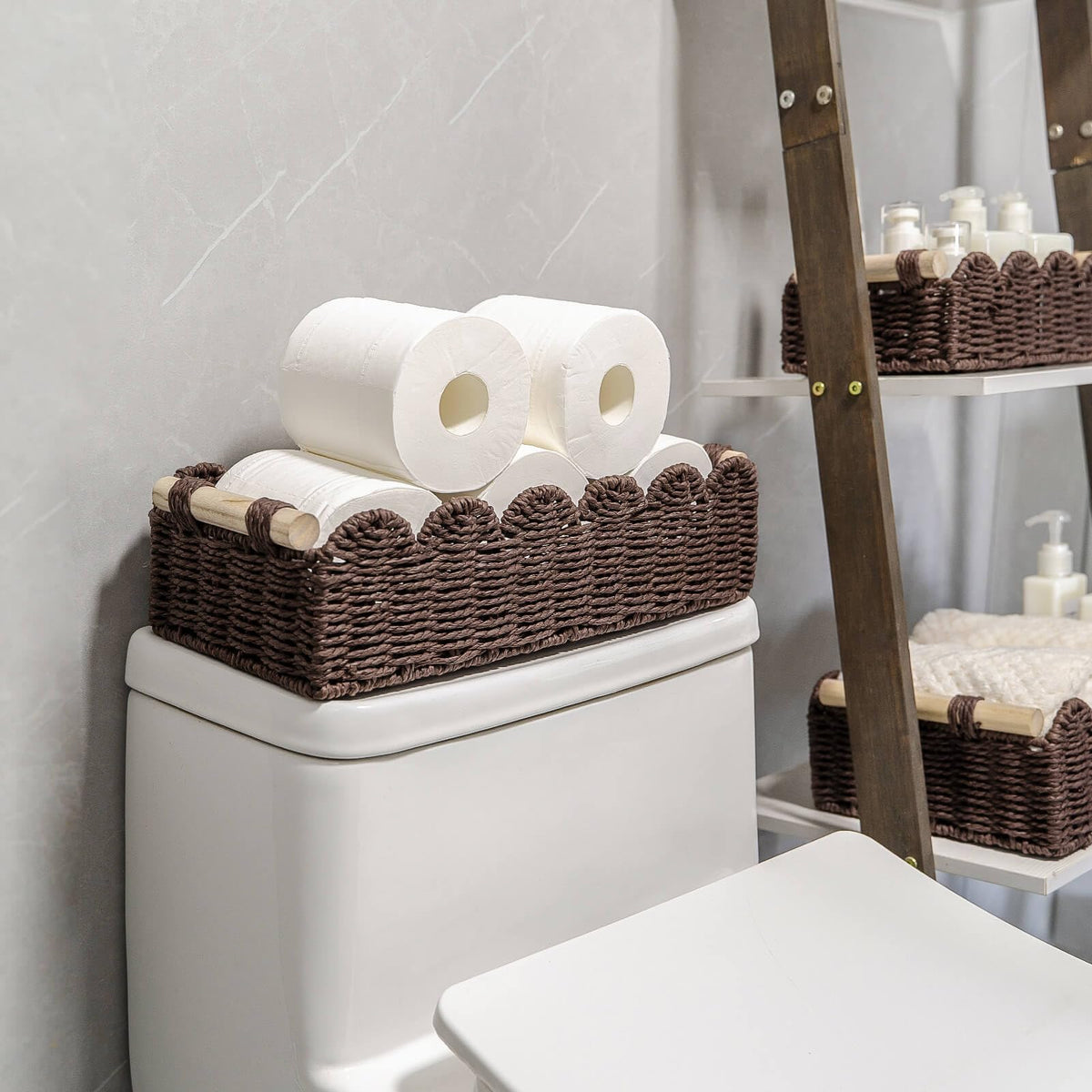 CubesLand Scalloped Toilet Paper Storage Basket W/Handle for Home Decor