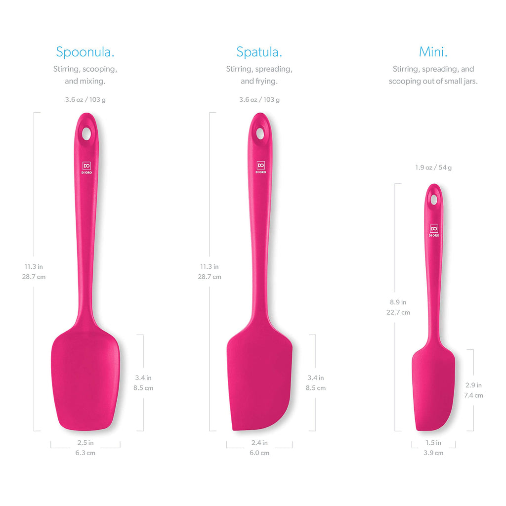 DI ORO Silicone Spatula Set - 600F Heat Resistant, 3-Pc Black