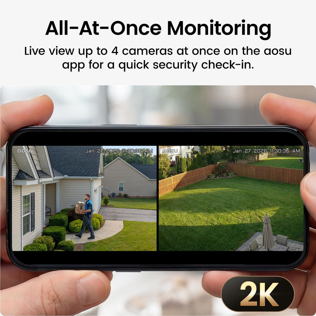 aosu 2K Solar Security Cameras Wireless Outdoor System, 6-Cam-Kit