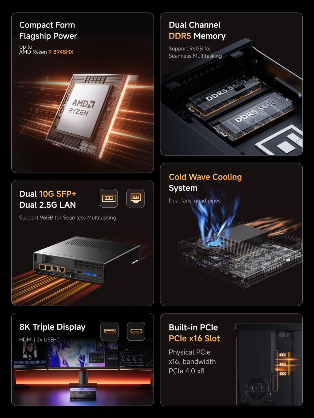 MINISFORUM MS-A2 Workstation AMD Ryzen 9 9955HX(16C/32T, up to 5.4GHz) Mini PC Without RAM/SSD/OS, HDMI/2xUSB-C Output, 2x2.5G LAN Port|10G SFP+ Port, Support M.2 2280/22110/U.2 SSD Mini Computer