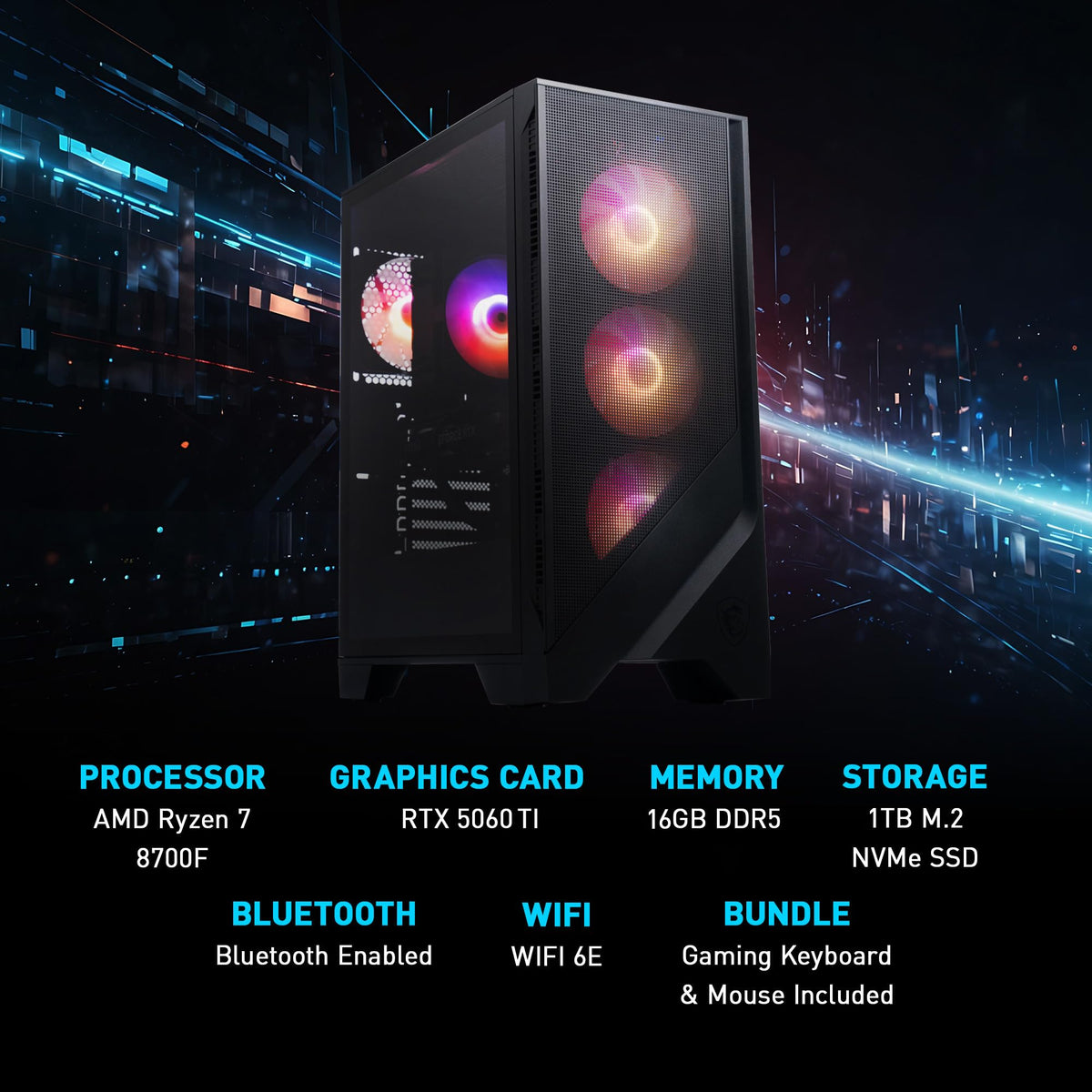 msi Codex Z2 Gaming Desktop, AMD R7-8700F, RTX 5070, 32GB DDR5, 2TB SSD