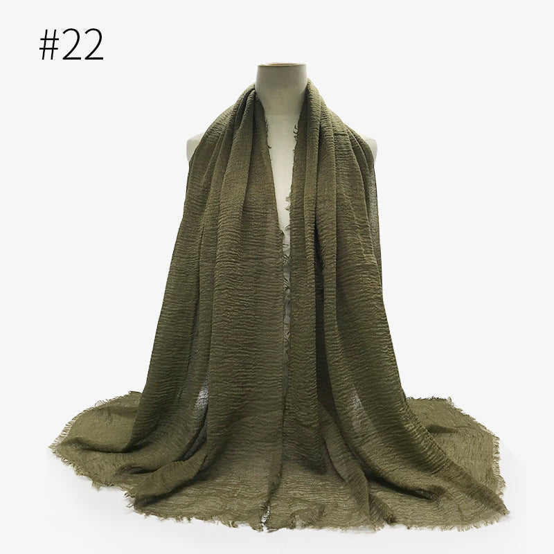 Bubble plain Scarf / cotton scarf fringes women soft solid hijab popular muffler shawls big Pashmina wrap hijab - souqmart
