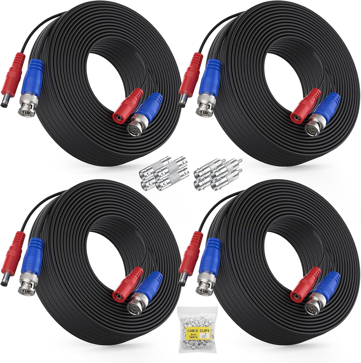 ANNKE 4 Pack 30M/100ft All-in-One Video Power Cables, BNC CCTV Camera Wire