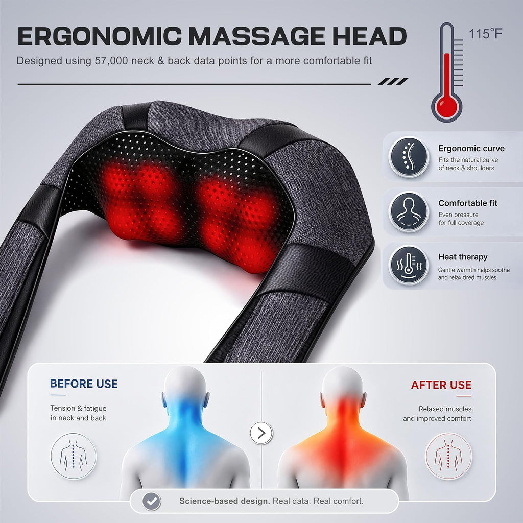 Mirakel Heat Neck Massager for Pain Relief Deep Tissue - Gift for Women Men