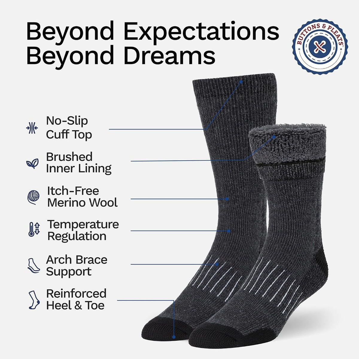 Wool Socks for Men & Women Merino Thermal Warm Cozy Winter Boot Sock