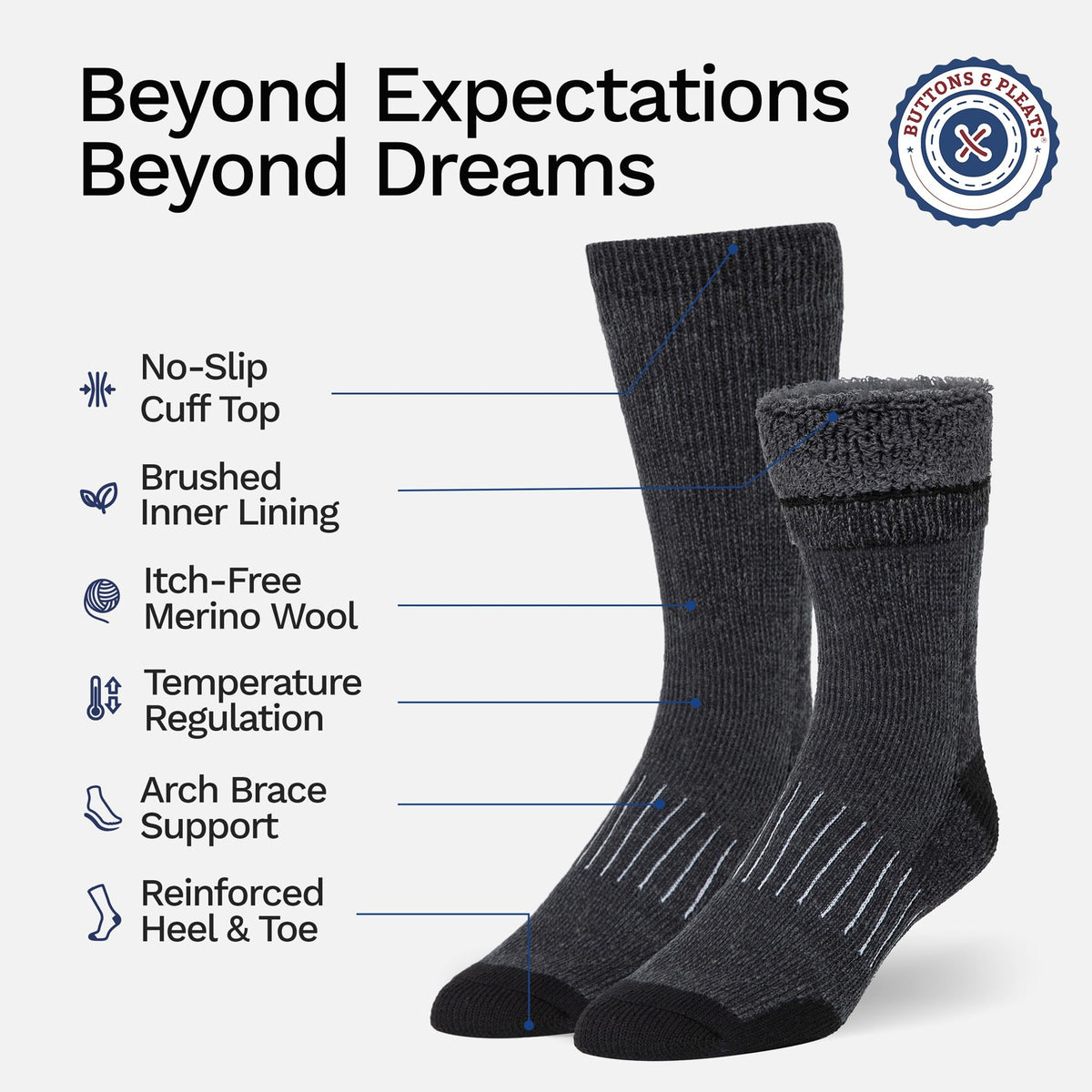 Wool Socks for Men & Women Merino Thermal Warm Cozy Winter Boot Sock