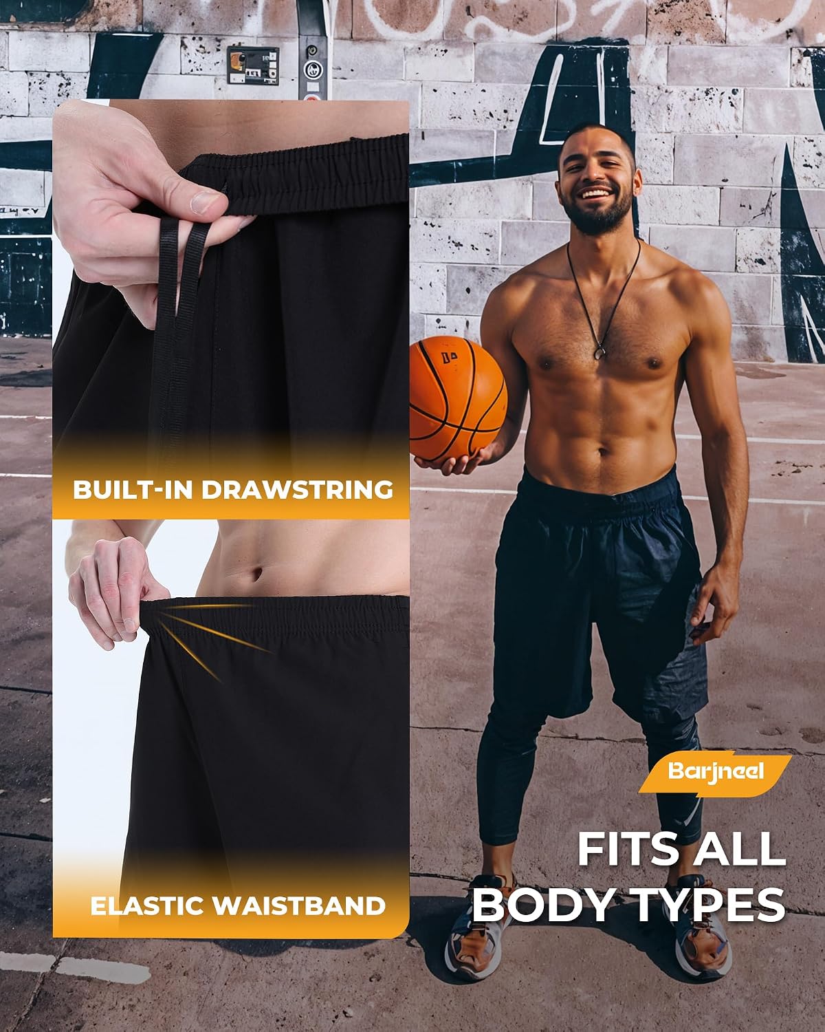2 Pack Mens Gym Basketball Shorts - Athletic Black Workout Quick Dry Shorts