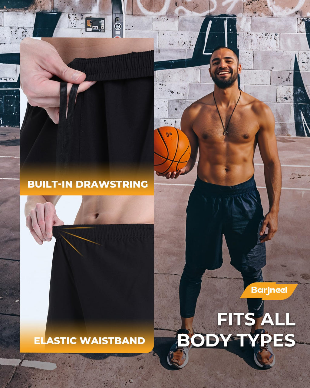 2 Pack Mens Gym Basketball Shorts - Athletic Black Workout Quick Dry Shorts