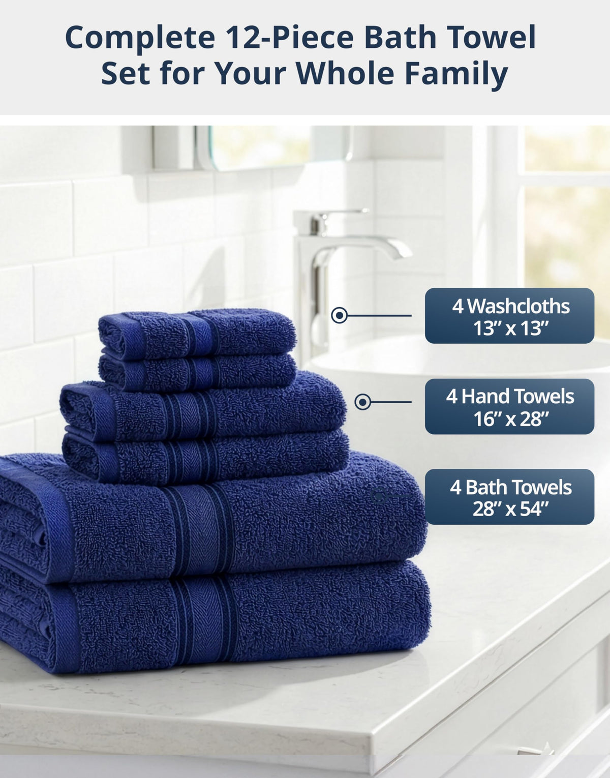LANE LINEN Bath Towel Set 100% Cotton 18 Piece Soft Absorbent - Grey