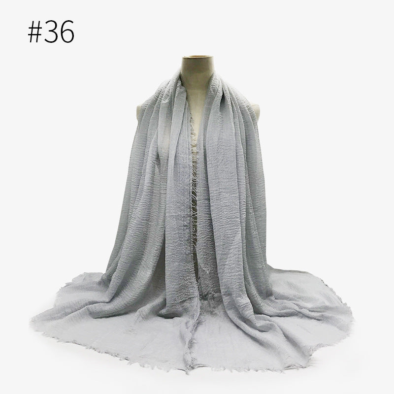 Bubble plain Scarf / cotton scarf fringes women soft solid hijab popular muffler shawls big Pashmina wrap hijab - souqmart