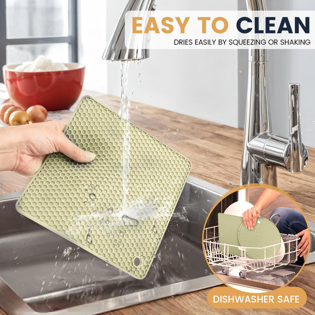 Silicone Trivet Mats 4 Heat Resistant Pot Holders Multipurpose Non-Slip Hot Pads for Kitchen Potholders, Drying mat, Jar Opener, Spoon Holder, Coaster(Dark Grey)