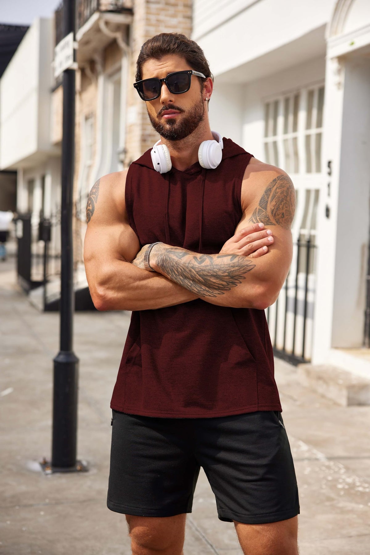 COOFANDY Men's Workout Hooded Tank Tops Bodybuilding Muscle Cut Off T Shirt Sleeveless Gym Hoodies