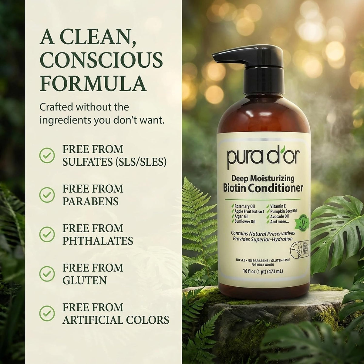 PURA D'OR Apple Cider Vinegar Shampoo & Conditioner Clarifying Set, 16oz x2