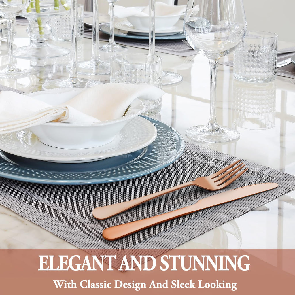 24 Pcs Silverware Set with Steak Knives for 4, Stainless Steel Flatware Set, Mirror Polished Cutlery Utensil Sets, Home Kitchen Eating Tableware, Dishwasher Safe