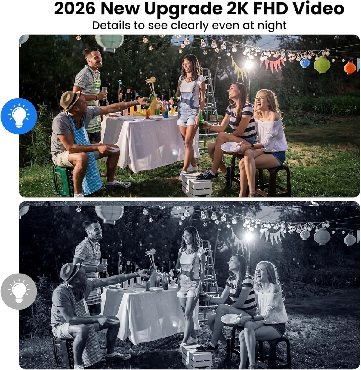 2026 Upgraded 2K Security Cameras Wireless Outdoor, Free Cloud Storage, 1-6 Months Battery Life, Waterproof, 2-Way Talk, AI Motion Detection Spotlight Siren Alarm Cameras for Home Security