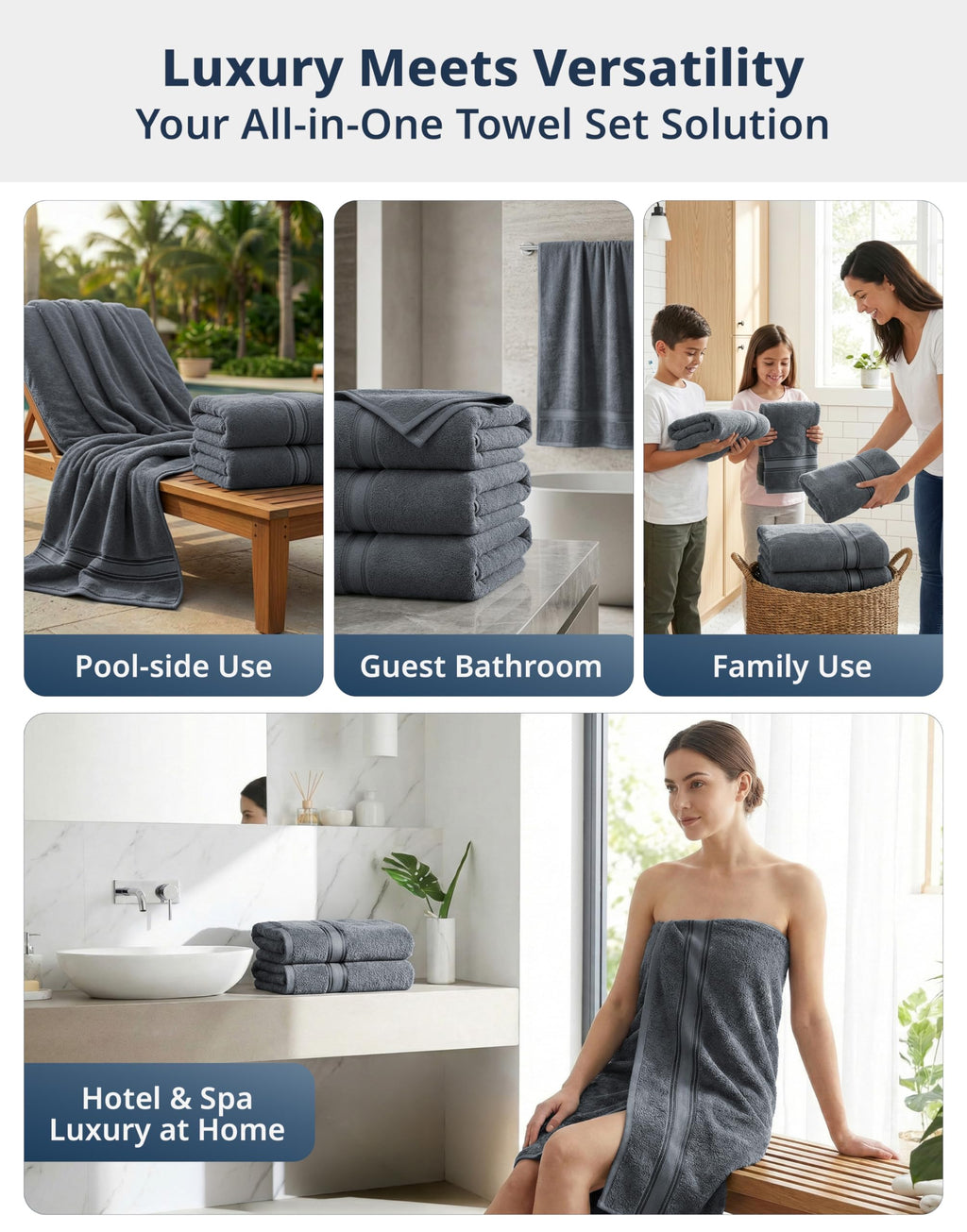 LANE LINEN Bath Towel Set 100% Cotton 18 Piece Soft Absorbent - Grey