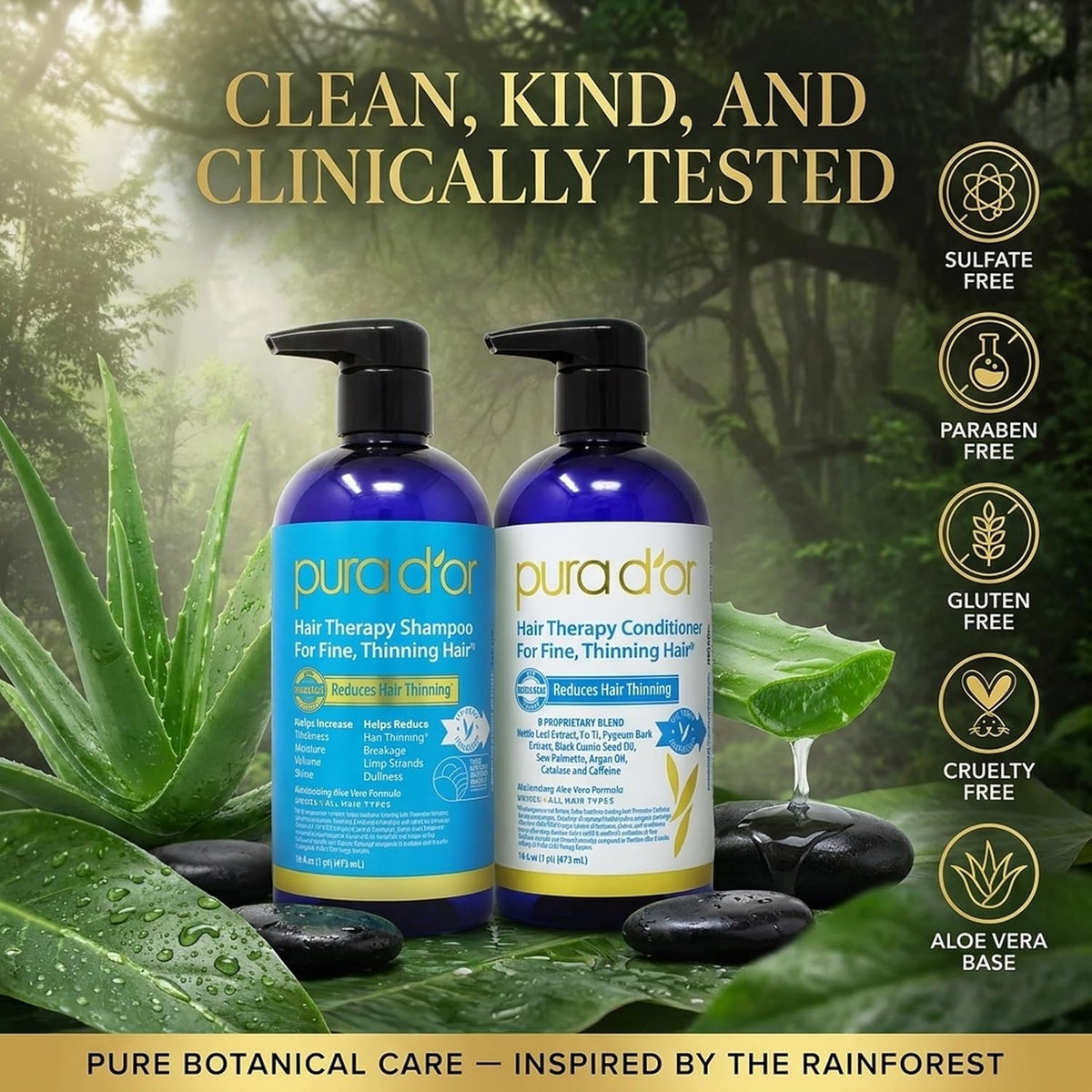 PURA D'OR Apple Cider Vinegar Shampoo & Conditioner Clarifying Set, 16oz x2