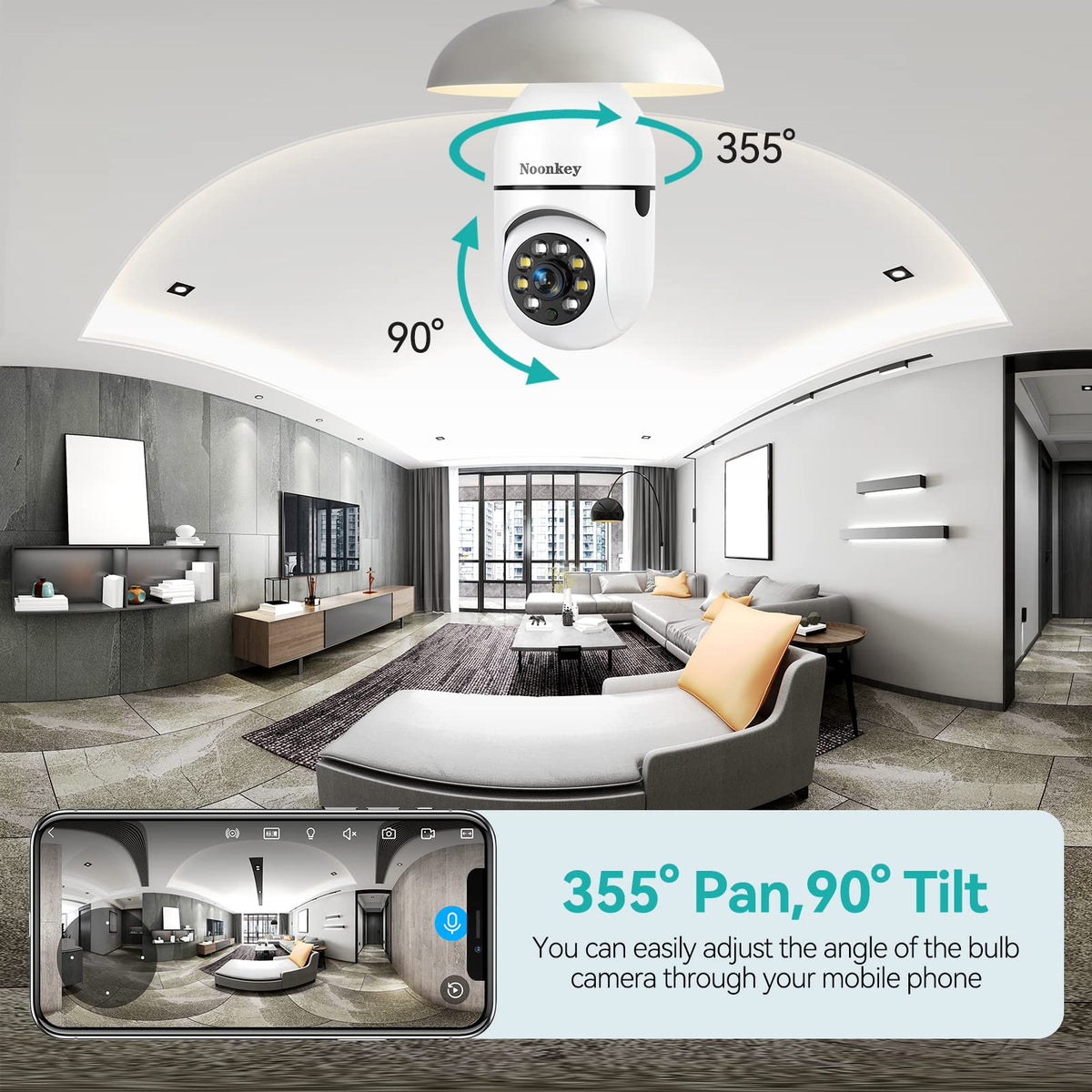 Noonkey 2K/3MP Light Bulb Security Camera, 5G& 2.4GHz WiFi 2 Pack Alexa Home 360° Wireless Security Camera Outdoor, Motion Tracking Detection Alarm,Color Night Vision