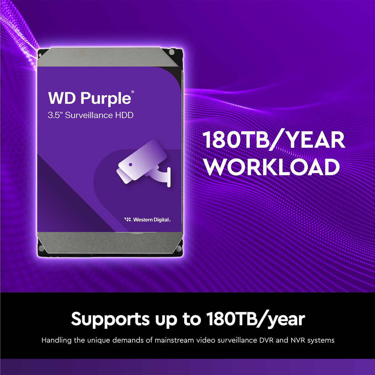 Western Digital 2TB WD Purple Surveillance Internal Hard Drive HDD, CMR, SATA 6 Gb/s, 64 MB Cache, 3.5" - WD23PURZ