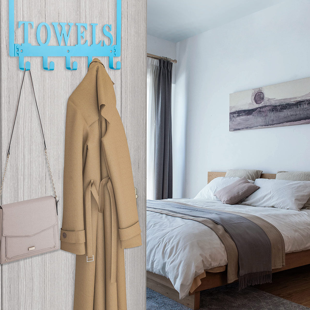 Kuhome Over The Door Hooks, Towel Holder for Bathroom, Door Mount Towel Rack Towel Hooks for Bedroom Beach Towels Bathrobe Wall Mount Hang on The Door Cabinet Cupboard Metal Sandblasted (Black)