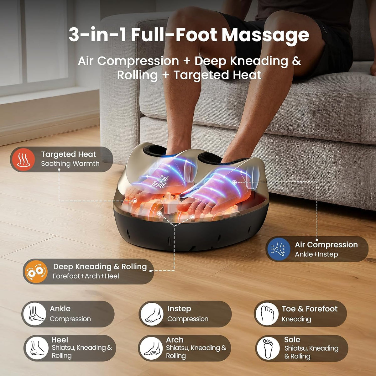 BOB AND BRAD Foot Massager Machine with Heat, FSA Eligible HSA Shiatsu Foot Massager for Plantar Fasciitis & Neuropathy with Kneading & Compression, Cordless Remote Control, Gift for Family, Size 14