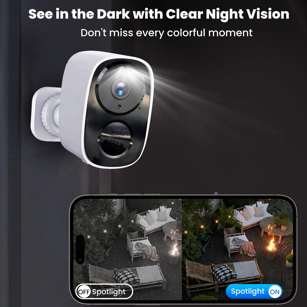 2026 Upgraded 2K Security Cameras Wireless Outdoor, Free Cloud Storage, 1-6 Months Battery Life, Waterproof, 2-Way Talk, AI Motion Detection Spotlight Siren Alarm Cameras for Home Security
