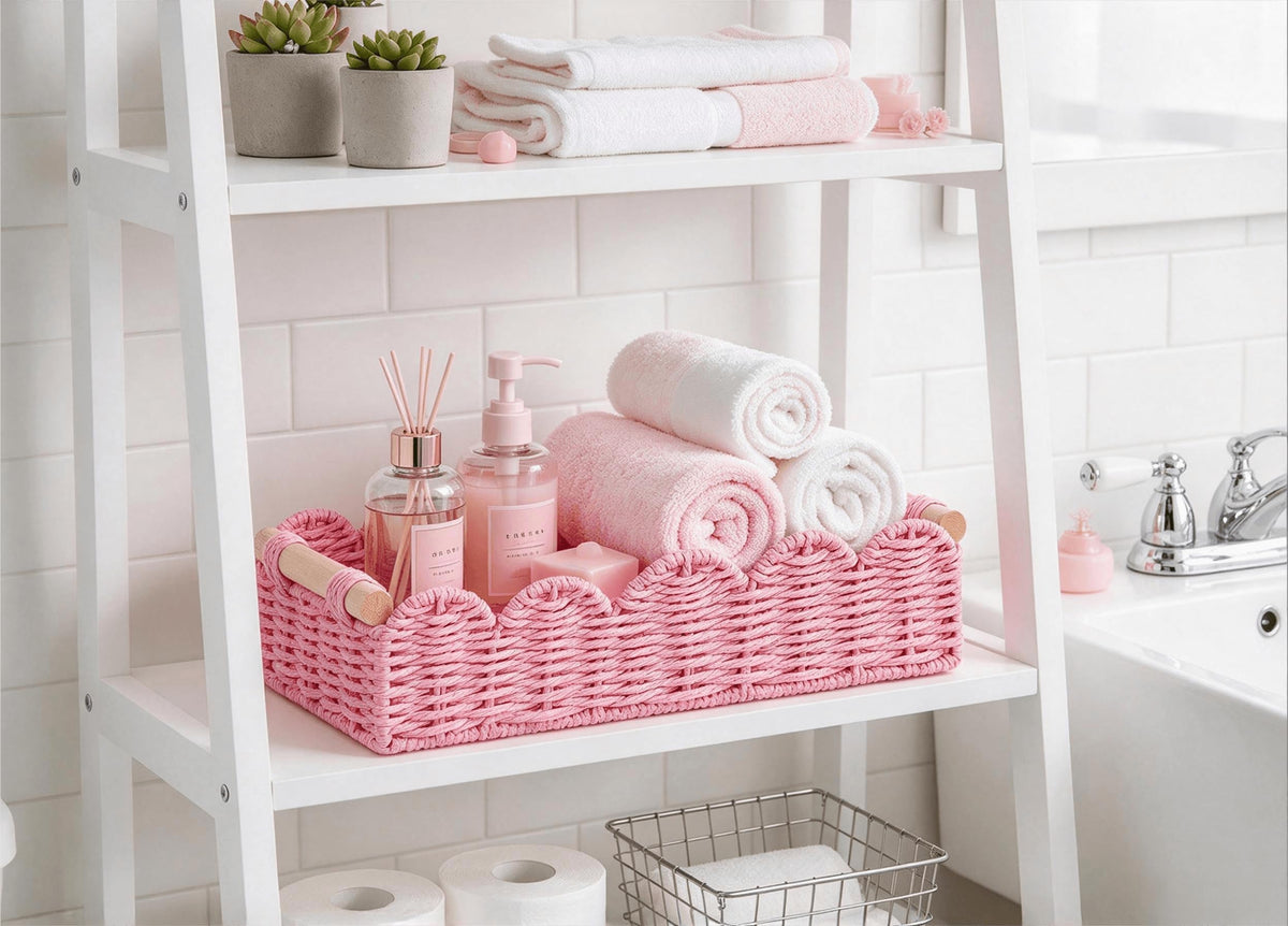 CubesLand Scalloped Toilet Paper Storage Basket W/Handle for Home Decor