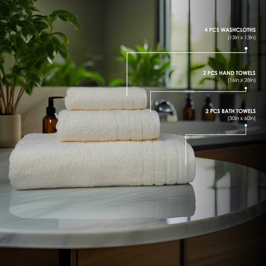 Tens Towels 8 Piece Towel Set, 2 XL Bath, 2 Hand, 4 Washcloth, Black