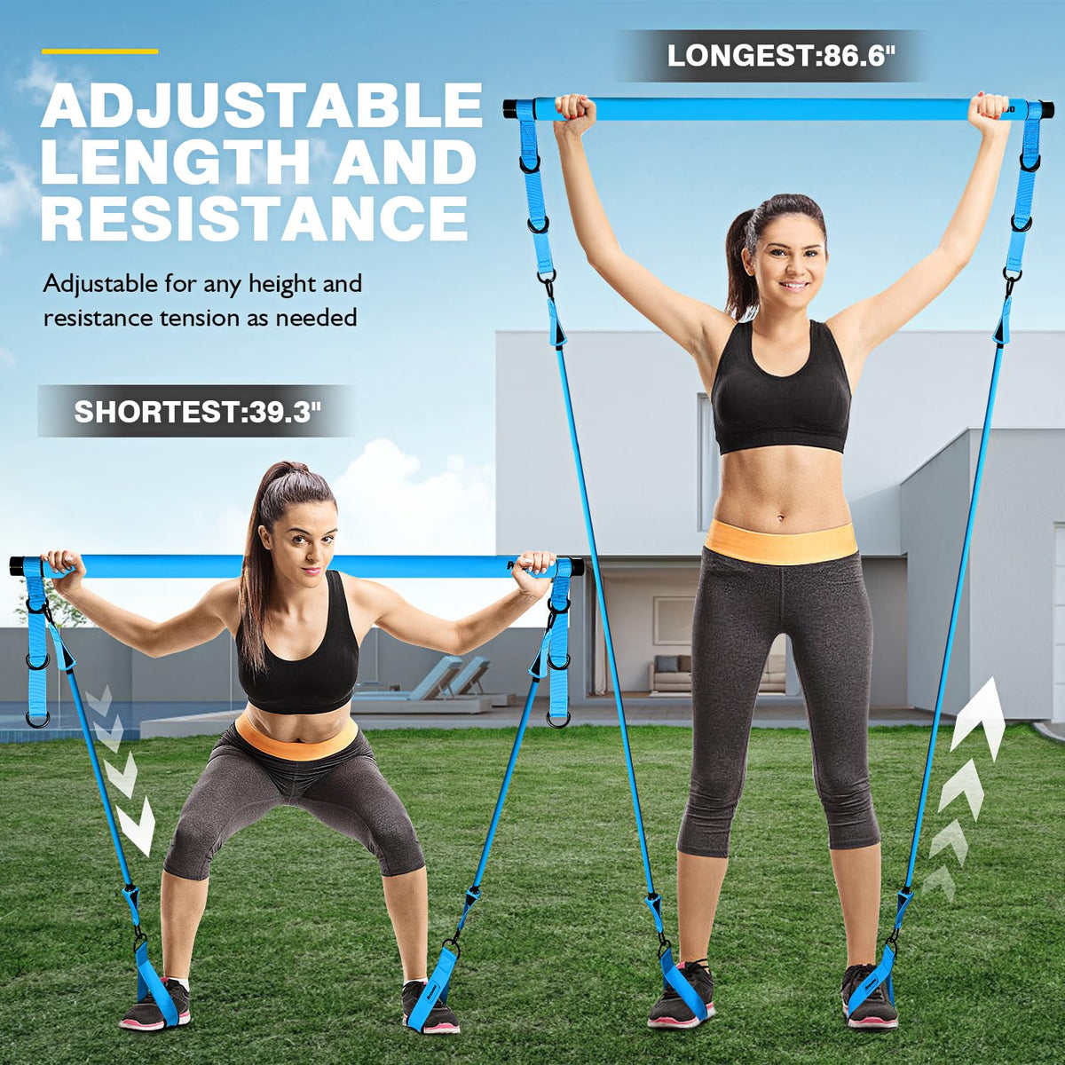 Pilates Bar Kit with Resistance Bands, Adjustable Pink Workout Set