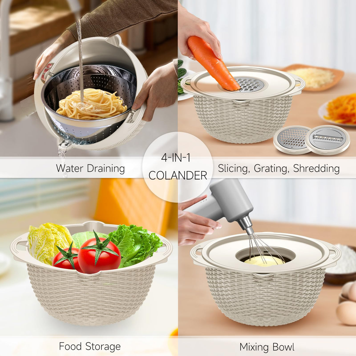 Over the Sink Colander - Strainers and Colanders - Sink Strainer Basket - Expandable Fine Mesh Strainer with Rubber Grip for Veggie, Fruits, Pasta, Home Kitchen Essentials (9.5W x 13.4-21.3L x 3.3H)