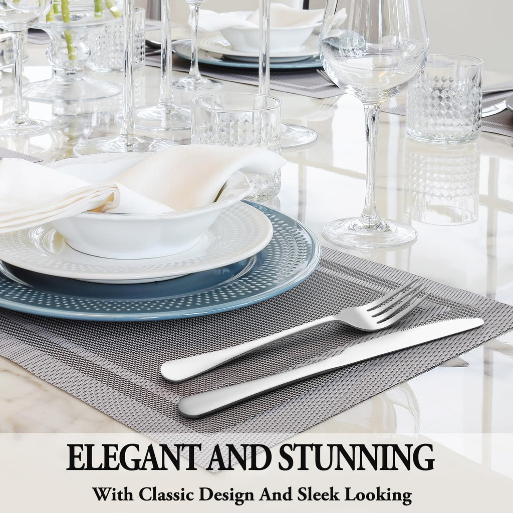24 Pcs Silverware Set with Steak Knives for 4, Stainless Steel Flatware Set, Mirror Polished Cutlery Utensil Sets, Home Kitchen Eating Tableware, Dishwasher Safe