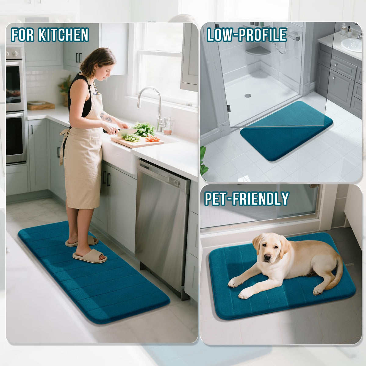 Yimobra Memory Foam Bath Mat Set 3 Pieces- Super Soft Absorbent Quick Dry Bathroom Rug Sets, Machine Washable Non Slip Floor Carpet for Tub Shower, Vanity & Toilet Base, Gray