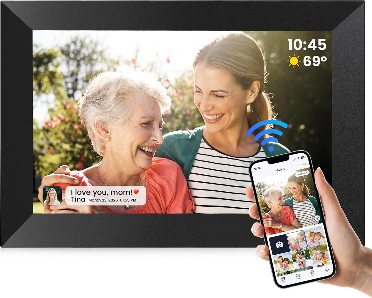 إطار صور رقمي من فانجور، إطار صور ذكي بشاشة لمس IPS HD مقاس 10.1 بوصة ودقة 1280×800 مع ذاكرة 32 جيجابايت، إطار صور إلكتروني ذكي مع تدوير تلقائي ومشاركة الصور والفيديو فوراً عبر تطبيق أوهالي من أي مكان