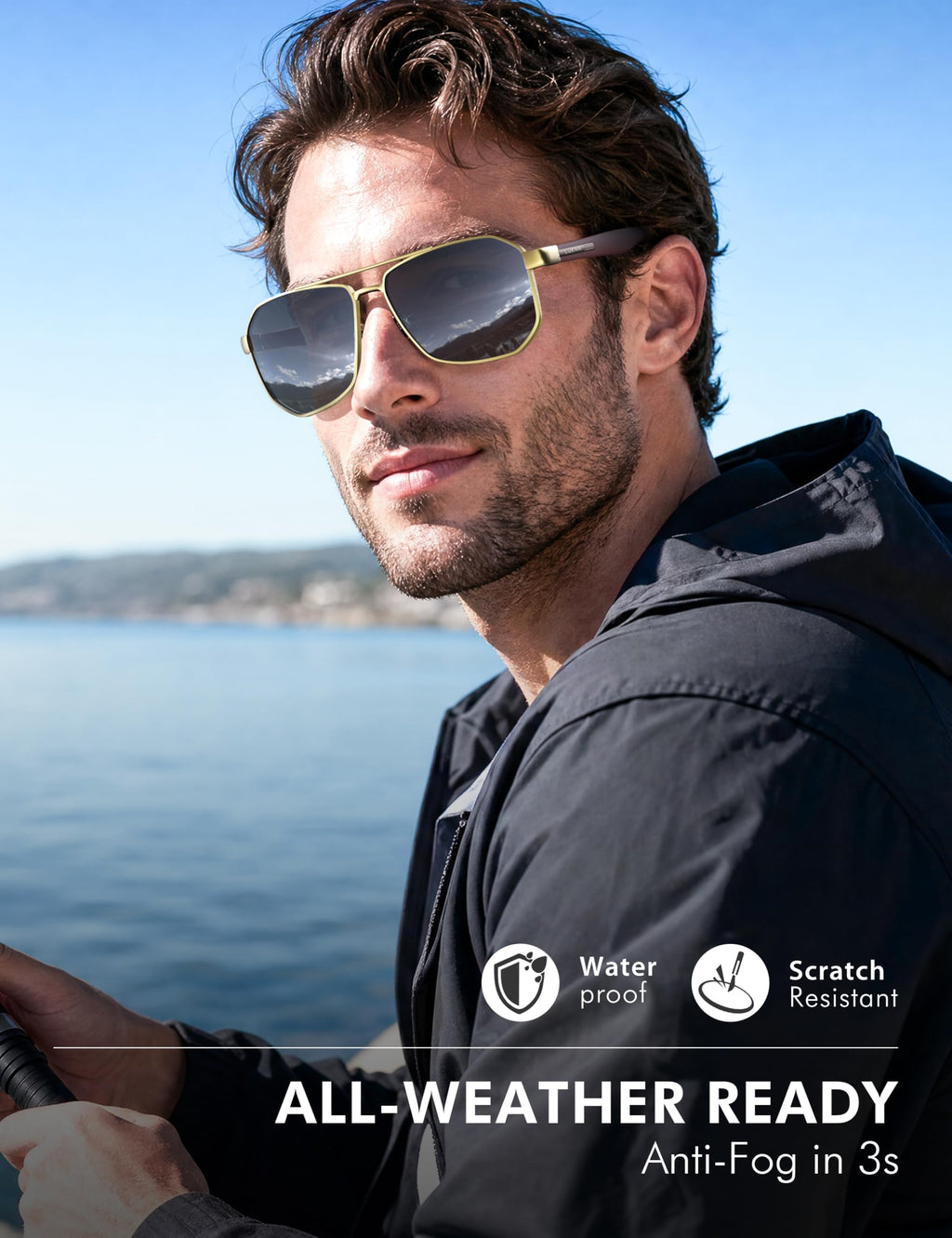 LUENX Aviator Polarized Sunglasses for Men: Square UV400 Driving