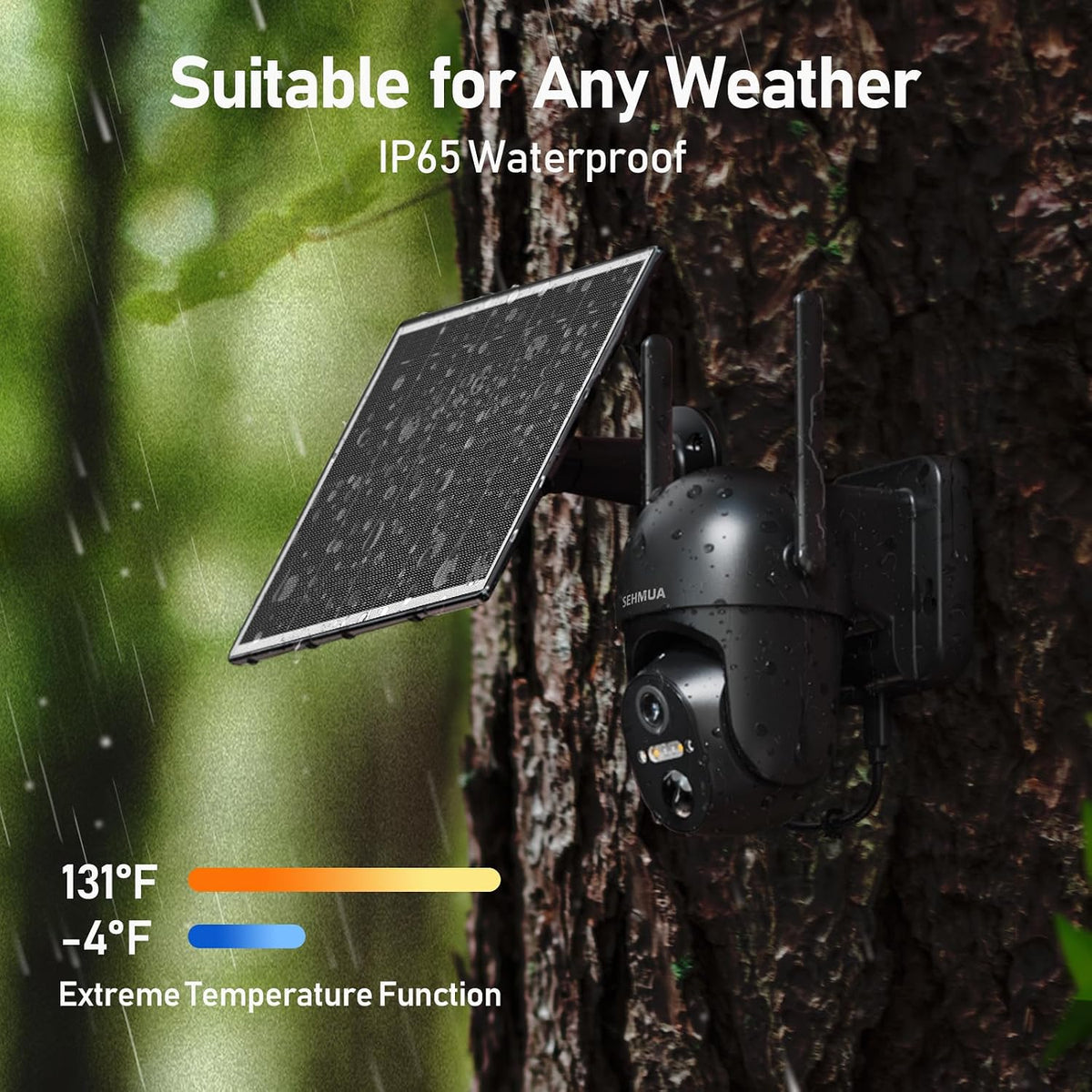 SEHMUA 4G LTE Cellular Solar Security Camera Wireless Outdoor, No Wi-Fi Solar Powered Camera, 360° Live View, 2K Color Night Vision, PIR Motion Sensor, Two-Way Talk, Built-in SIM Card