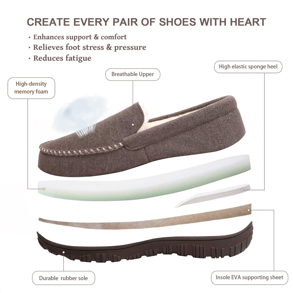 shoeslocker Men's Slippers Indoor Outdoor Warm Soft Plush Memory Foam House Slippers for Men Comfortable Bedroom Moccasin Slipper Non-Slip