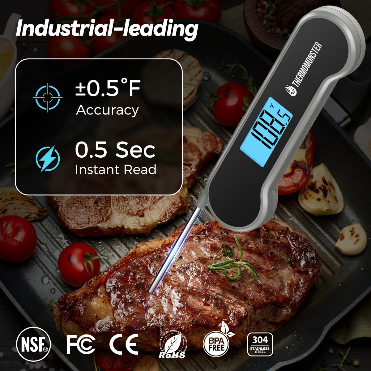0.5 Sec Instant Read Meat Thermometer Digital for Cooking, Red