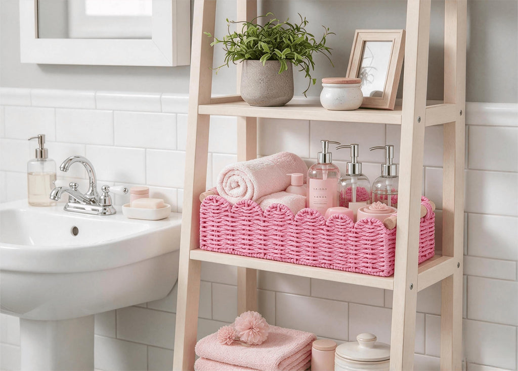 CubesLand Scalloped Toilet Paper Storage Basket W/Handle for Home Decor