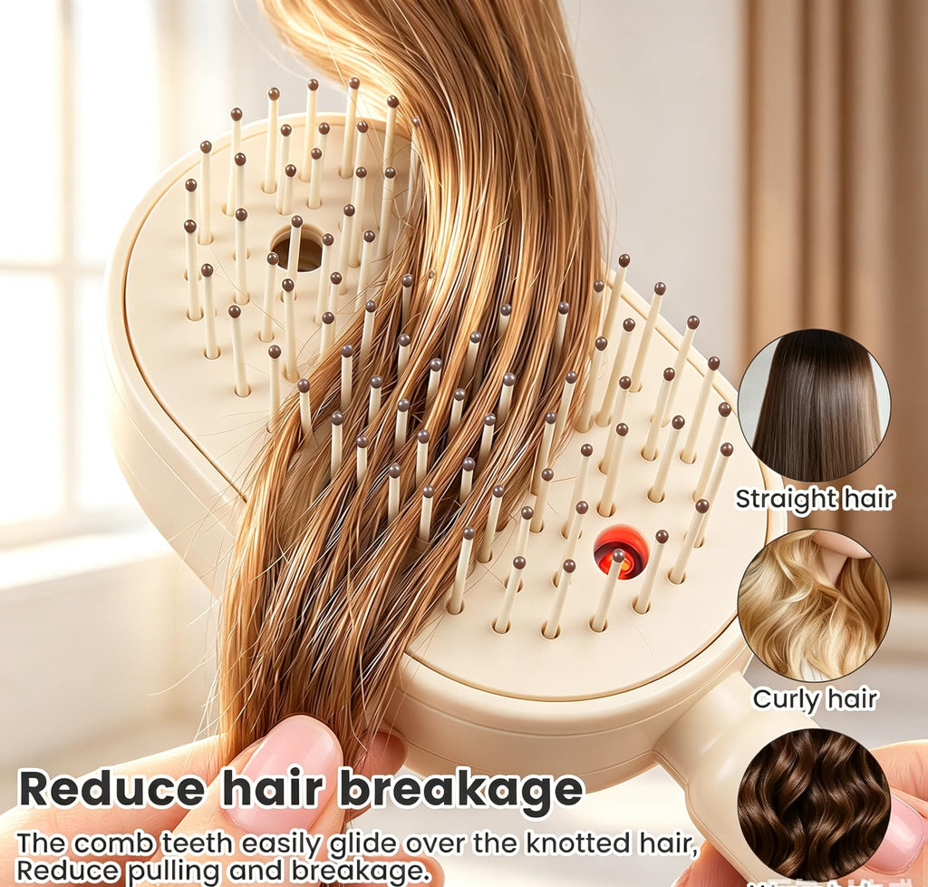 Women Electric Spray Air Cushion Massage Hair Comb, Self‑Cleaning Anti‑Tangle Anti‑Static Volumizing Brush, for Frizz Control Smooth Shine Daily Hair Care(Pink)