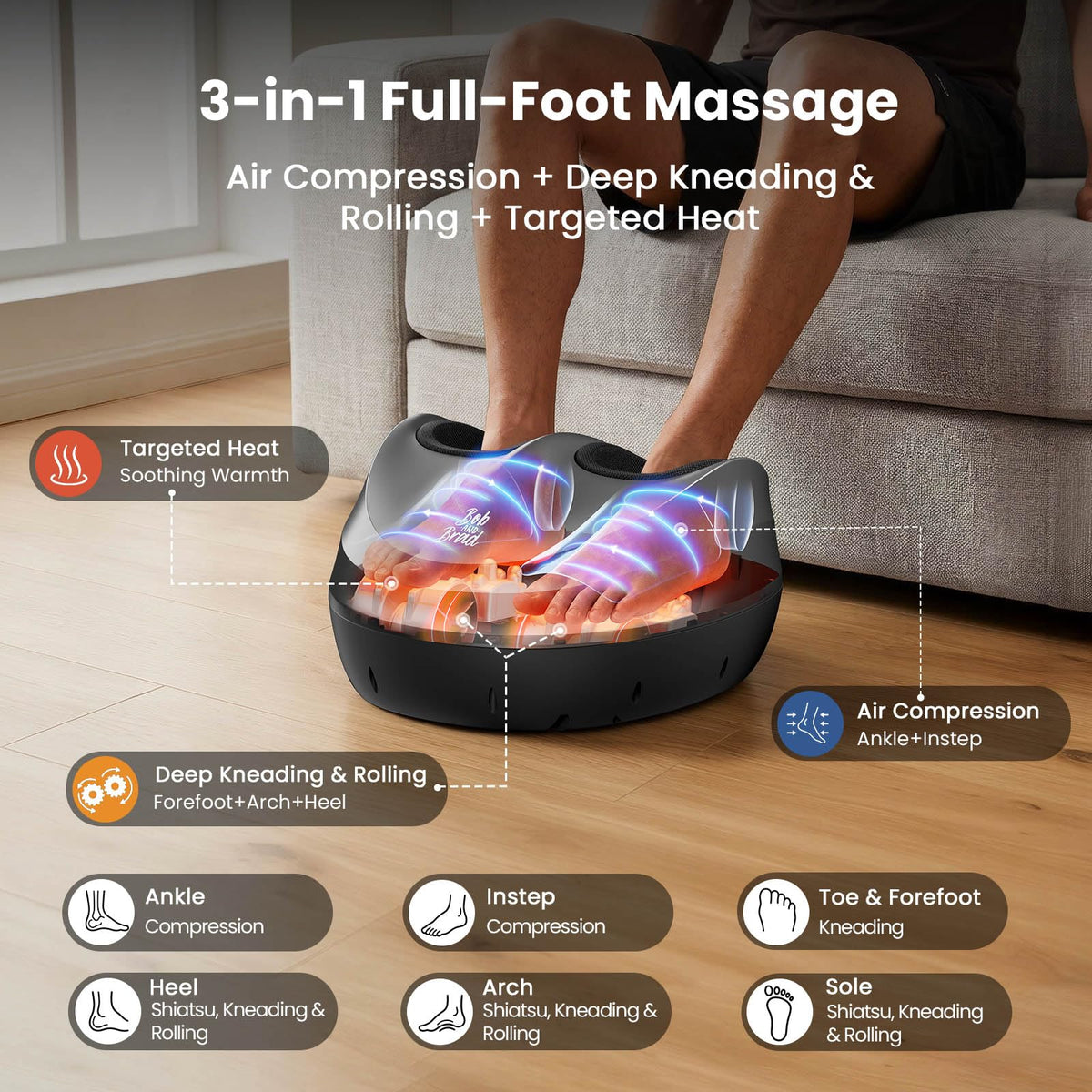 BOB AND BRAD Foot Massager Machine with Heat, FSA Eligible HSA Shiatsu Foot Massager for Plantar Fasciitis & Neuropathy with Kneading & Compression, Cordless Remote Control, Gift for Family, Size 14
